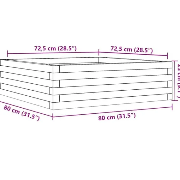 Plantningsbænke^Plantekasse i massivt fyrretræ - 80x80x23 cm | Farve: Gyldenbrun
