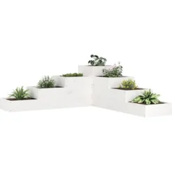 Krukker & Plantebeholdere^Plantekasse i massivt fyrretræ med 4 niveauer | Størrelse: 106x104,5x36 cm | Farve: Hvid