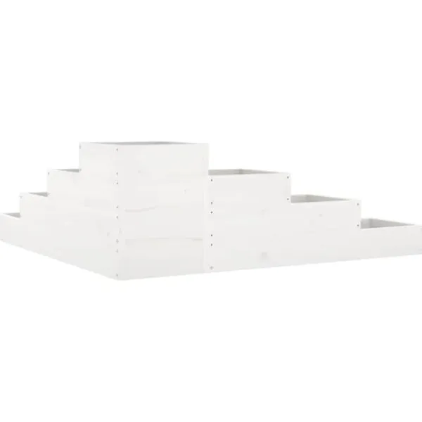 Krukker & Plantebeholdere^Plantekasse i massivt fyrretræ med 4 niveauer | Størrelse: 106x104,5x36 cm | Farve: Hvid
