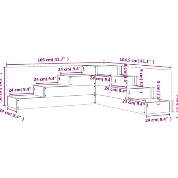 Krukker & Plantebeholdere^Plantekasse i massivt fyrretræ med 4 niveauer | Størrelse: 106x104,5x36 cm | Farve: Hvid