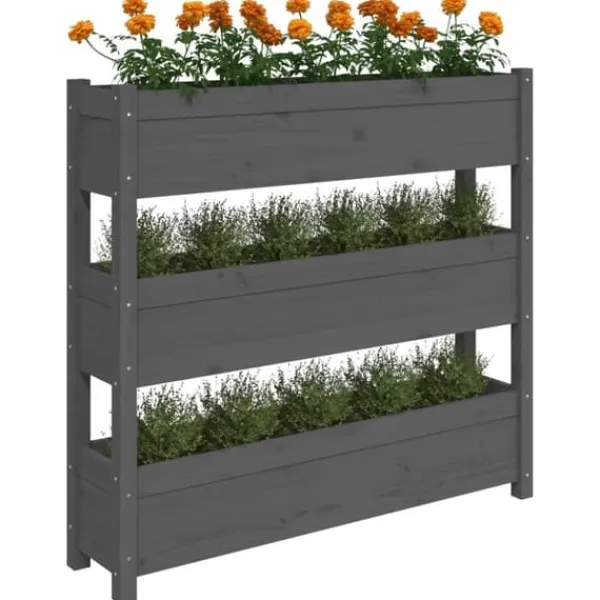 New Plantekasse i massivt fyrretræ - Dekorativ til stuer og altaner | Størrelse: 112x25x104,5 cm | Farve: Grå Plantningsbænke