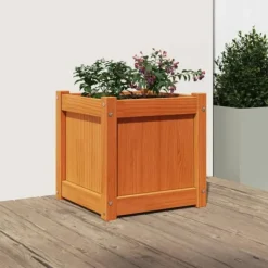 Krukker & Plantebeholdere^Plantekasse i massivt fyrretræ - Dekorativ til haven | Mål: 40x40x40 cm | Farve: Gyldenbrun