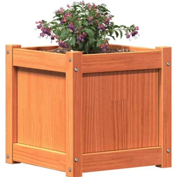 Krukker & Plantebeholdere^Plantekasse i massivt fyrretræ - Dekorativ til haven | Mål: 40x40x40 cm | Farve: Gyldenbrun