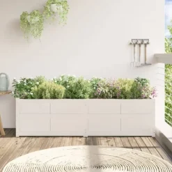 Sale Plantekasse i massivt fyrretræ - Dekorativ til have og terrasse | Størrelse: 180x50x50 cm | Farve: Hvid Plantningsbænke