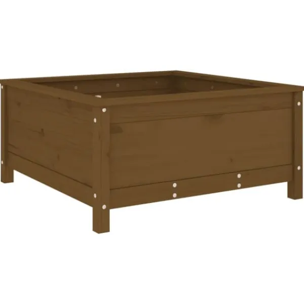 New Plantekasse i massivt fyrretræ - Højbed til have & terrasse | Størrelse: 82,5x82,5x39 cm | Farve: Gyldenbrun Krukker & Plantebeholdere