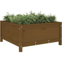 New Plantekasse i massivt fyrretræ - Højbed til have & terrasse | Størrelse: 82,5x82,5x39 cm | Farve: Gyldenbrun Krukker & Plantebeholdere