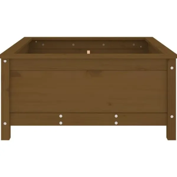 New Plantekasse i massivt fyrretræ - Højbed til have & terrasse | Størrelse: 82,5x82,5x39 cm | Farve: Gyldenbrun Krukker & Plantebeholdere