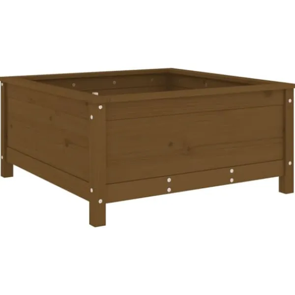 New Plantekasse i massivt fyrretræ - Højbed til have & terrasse | Størrelse: 82,5x82,5x39 cm | Farve: Gyldenbrun Krukker & Plantebeholdere