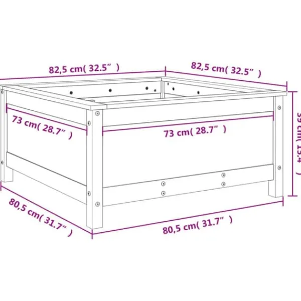 New Plantekasse i massivt fyrretræ - Højbed til have & terrasse | Størrelse: 82,5x82,5x39 cm | Farve: Gyldenbrun Krukker & Plantebeholdere