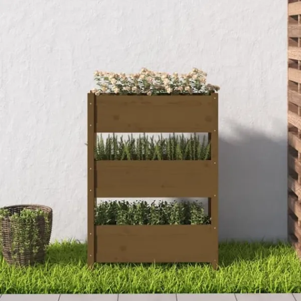 Plantningsbænke^Plantekasse i massivt fyrretræ - Dekorativ til stuer og altaner | Størrelse: 77x25x104,5 cm | Farve: Gyldenbrun