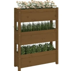 Plantningsbænke^Plantekasse i massivt fyrretræ - Dekorativ til stuer og altaner | Størrelse: 77x25x104,5 cm | Farve: Gyldenbrun