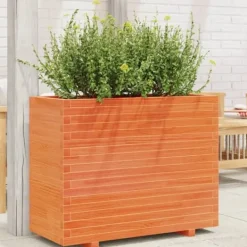 Krukker & Plantebeholdere^Plantekasse i massivt fyrretræ - Dekorativ havekasse | Størrelse: 90x40x72 cm | Farve: Gyldenbrun