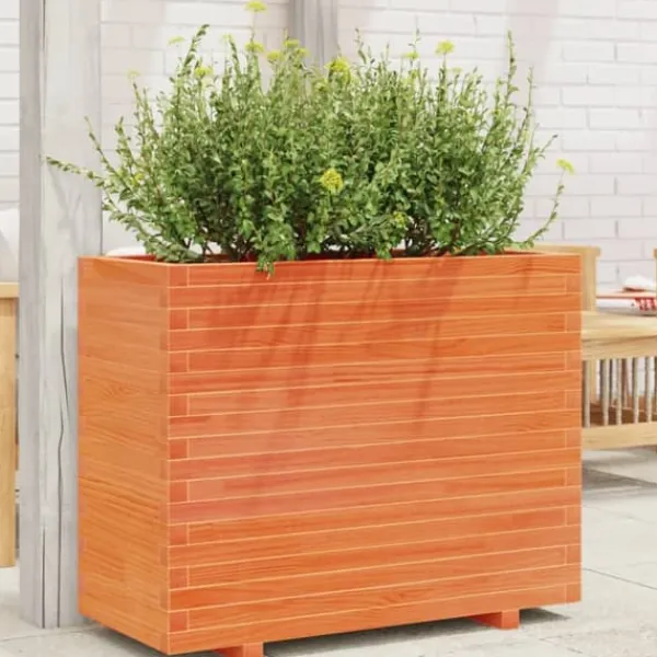 Krukker & Plantebeholdere^Plantekasse i massivt fyrretræ - Dekorativ havekasse | Størrelse: 90x40x72 cm | Farve: Gyldenbrun