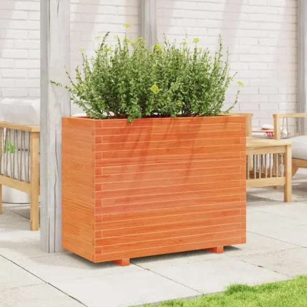 Krukker & Plantebeholdere^Plantekasse i massivt fyrretræ - Dekorativ havekasse | Størrelse: 90x40x72 cm | Farve: Gyldenbrun