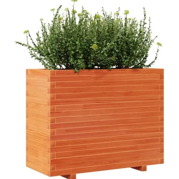 Krukker & Plantebeholdere^Plantekasse i massivt fyrretræ - Dekorativ havekasse | Størrelse: 90x40x72 cm | Farve: Gyldenbrun