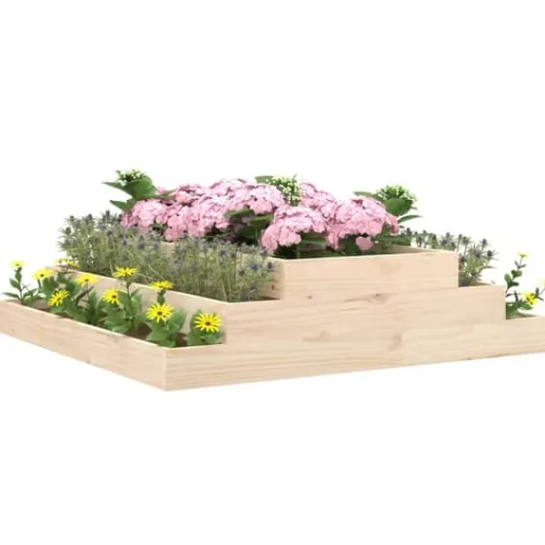 Online Plantekasse i massivt fyrretræ - 110x110x27 cm | Farve: Naturlig træfinish Plantningsbænke