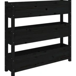 Discount Plantekasse i massivt fyrretræ - Dekorativ til altaner | Størrelse: 112x25x104,5 cm | Farve: Sort Plantningsbænke