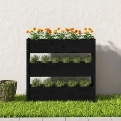 Discount Plantekasse i massivt fyrretræ - Dekorativ til altaner | Størrelse: 112x25x104,5 cm | Farve: Sort Plantningsbænke