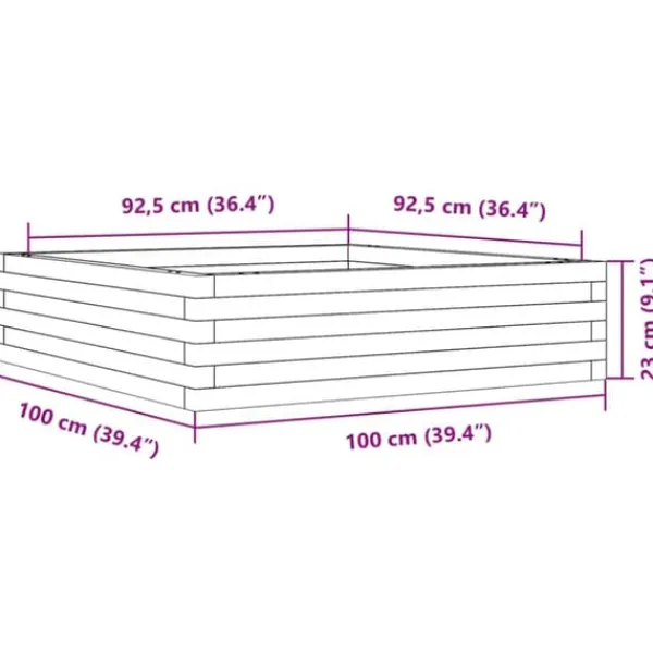 Best Plantekasse i massivt fyrretræ - Dybde 100 cm | Farve: Hvid | Størrelse: 100x100x23 cm Plantningsbænke