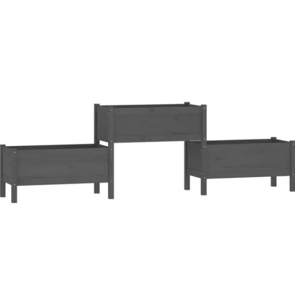 Plantningsbænke^Plantekasse i massivt fyrretræ - Rustik & stabil | Størrelse: 245,5x44x75 cm | Farve: Grå