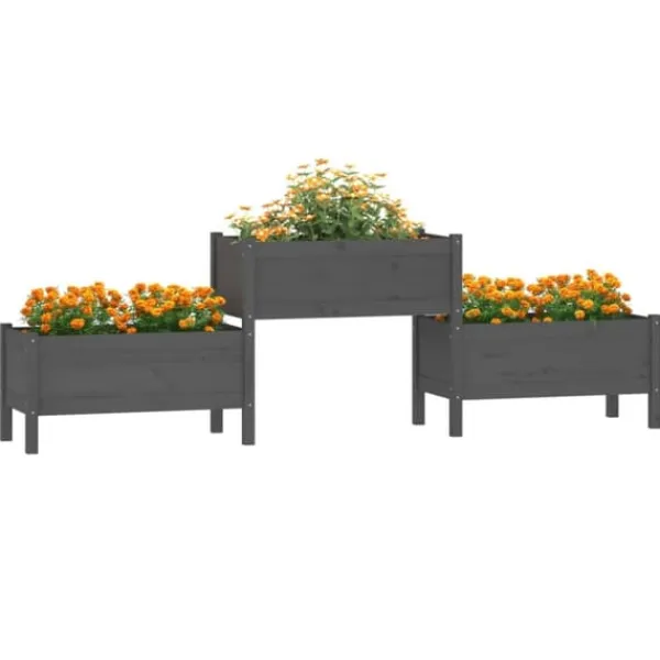 Plantningsbænke^Plantekasse i massivt fyrretræ - Rustik & stabil | Størrelse: 245,5x44x75 cm | Farve: Grå