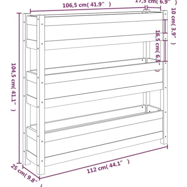 Clearance Plantekasse i massivt fyrretræ - Stabil og dekorativ | Størrelse: 112x25x104,5 cm | Farve: Gyldenbrun Plantningsbænke