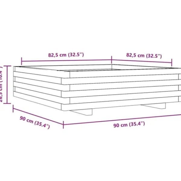 Sale Plantekasse i massivt fyrretræ - 90x90x26,5 cm | Størrelse: 90x90x26,5 cm Plantningsbænke