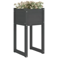 Plantningsbænke^Plantekasse i massivt fyrretræ - Dekorativ blomsterkasse | Størrelse: 40x40x81 cm | Farve: Grå