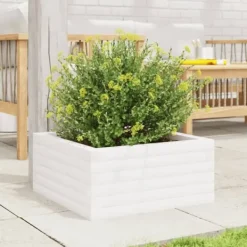 Blomster^Plantekasse i massivt fyrretræ - Dybde: 50x50x23 cm | Farve: Hvid