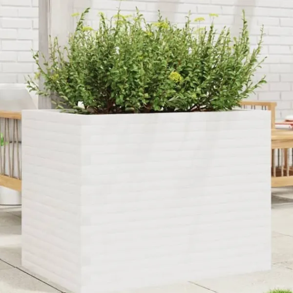 Best Plantekasse i massivt fyrretræ - Dekorativ havekasse | Størrelse: 90x60x68,5 cm | Farve: Hvid Plantningsbænke