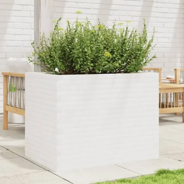 Best Plantekasse i massivt fyrretræ - Dekorativ havekasse | Størrelse: 90x60x68,5 cm | Farve: Hvid Plantningsbænke