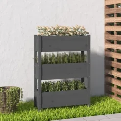 Plantningsbænke^Plantekasse i massivt fyrretræ - Dekorativ blomsterkasse | Størrelse: 77x25x104,5 cm | Farve: Grå