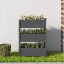 Plantningsbænke^Plantekasse i massivt fyrretræ - Dekorativ blomsterkasse | Størrelse: 77x25x104,5 cm | Farve: Grå
