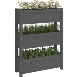 Plantningsbænke^Plantekasse i massivt fyrretræ - Dekorativ blomsterkasse | Størrelse: 77x25x104,5 cm | Farve: Grå
