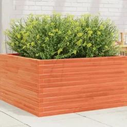 New Plantekasse i massivt fyrretræ - 90x90x46 cm | Farve: Gyldenbrun Plantningsbænke