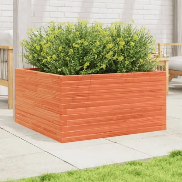 New Plantekasse i massivt fyrretræ - 90x90x46 cm | Farve: Gyldenbrun Plantningsbænke