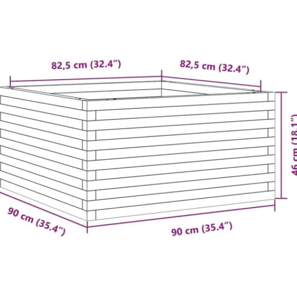 New Plantekasse i massivt fyrretræ - 90x90x46 cm | Farve: Gyldenbrun Plantningsbænke