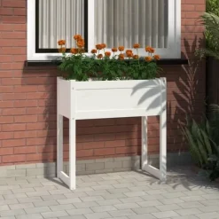 Plantningsbænke^Plantekasse i massivt fyrretræ - Dekorativ blomsterkasse | Størrelse: 78x40x81 cm | Farve: Hvid