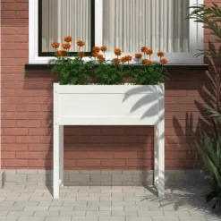 Plantningsbænke^Plantekasse i massivt fyrretræ - Dekorativ blomsterkasse | Størrelse: 78x40x81 cm | Farve: Hvid