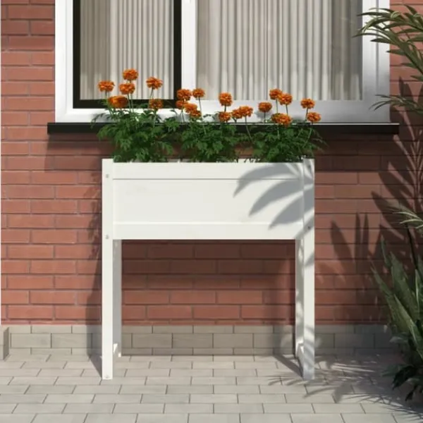 Plantningsbænke^Plantekasse i massivt fyrretræ - Dekorativ blomsterkasse | Størrelse: 78x40x81 cm | Farve: Hvid