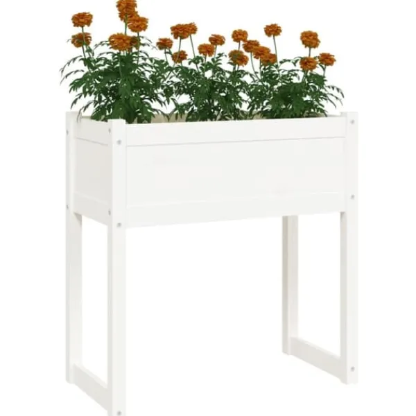 Plantningsbænke^Plantekasse i massivt fyrretræ - Dekorativ blomsterkasse | Størrelse: 78x40x81 cm | Farve: Hvid