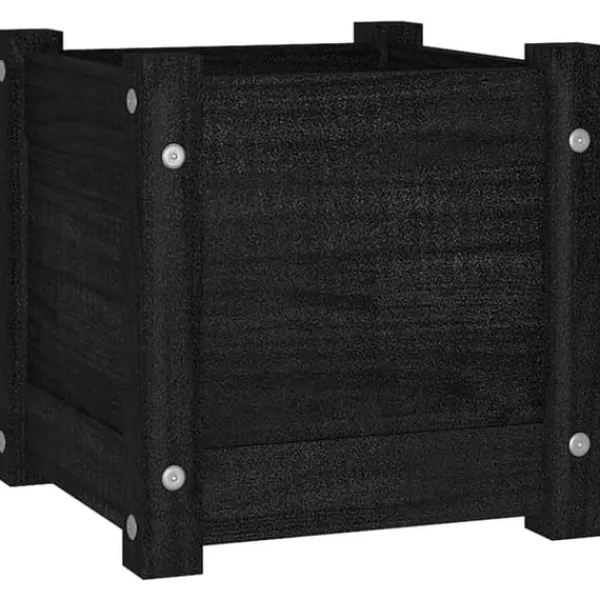Krukker & Plantebeholdere^Plantekasse i massivt fyrretræ - Blomsterkasse | Størrelse: 31x31x31 cm | Farve: Sort