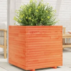 Krukker & Plantebeholdere^Plantekasse i massivt fyrretræ - Dekorativ til have og terrasse | Størrelse: 70x70x72 cm | Farve: Gyldenbrun