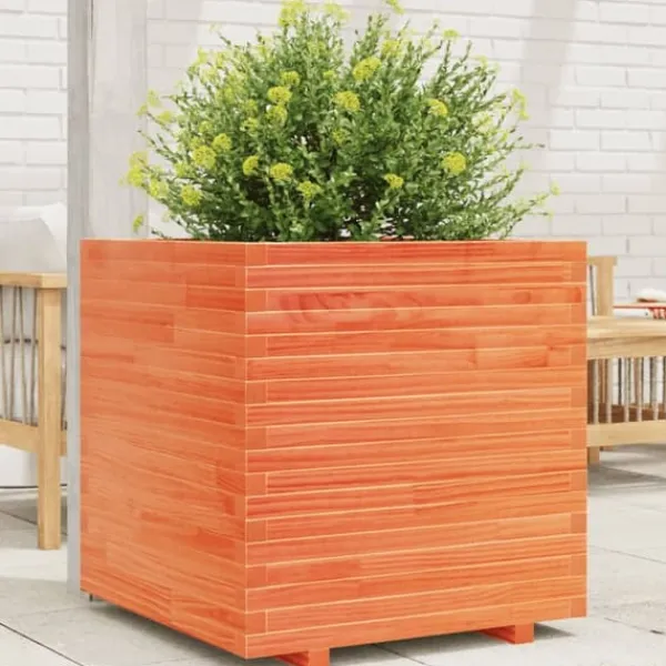 Krukker & Plantebeholdere^Plantekasse i massivt fyrretræ - Dekorativ til have og terrasse | Størrelse: 70x70x72 cm | Farve: Gyldenbrun
