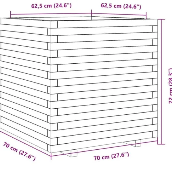 Krukker & Plantebeholdere^Plantekasse i massivt fyrretræ - Dekorativ til have og terrasse | Størrelse: 70x70x72 cm | Farve: Gyldenbrun