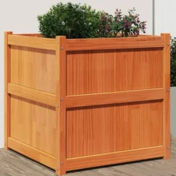 Best Plantekasse i massivt fyrretræ - Dekorativ haveboks | Størrelse: 70x70x70 cm | Farve: Gyldenbrun Krukker & Plantebeholdere