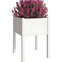 Plantningsbænke^Plantekasse i massivt fyrretræ - Højbed til udendørs brug | Størrelse: 50x50x70 cm | Farve: Hvid
