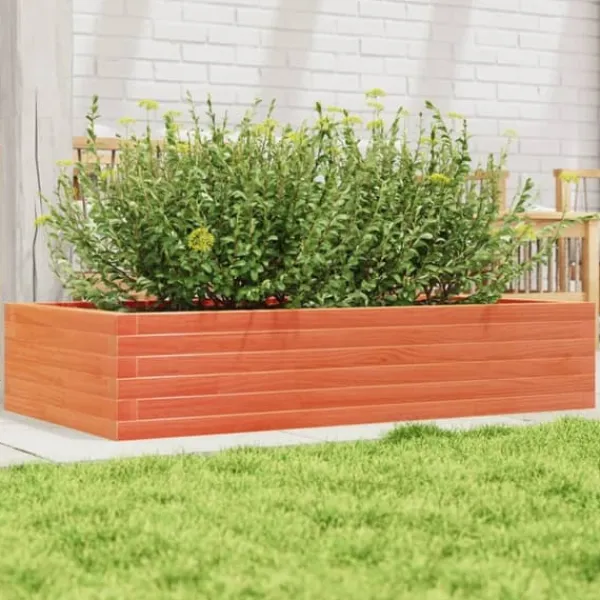 Best Plantekasse i massivt fyrretræ - Dybde 110 cm | Farve: Gyldenbrun | Størrelse: 110x60x23 cm Plantningsbænke