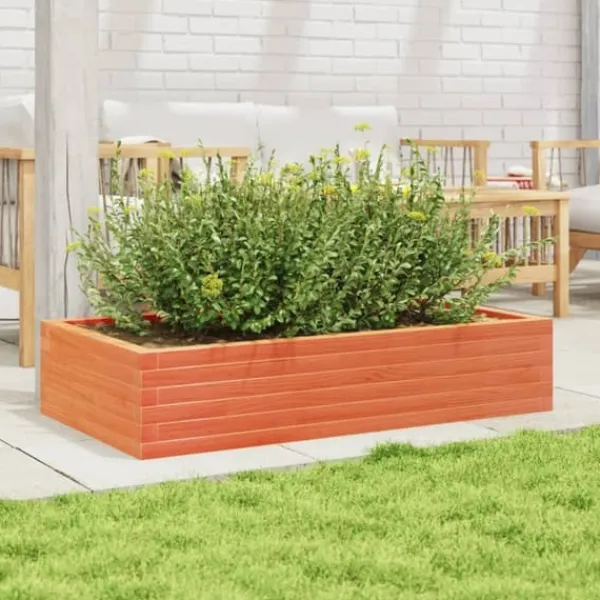 Best Plantekasse i massivt fyrretræ - Dybde 110 cm | Farve: Gyldenbrun | Størrelse: 110x60x23 cm Plantningsbænke
