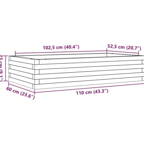 Best Plantekasse i massivt fyrretræ - Dybde 110 cm | Farve: Gyldenbrun | Størrelse: 110x60x23 cm Plantningsbænke